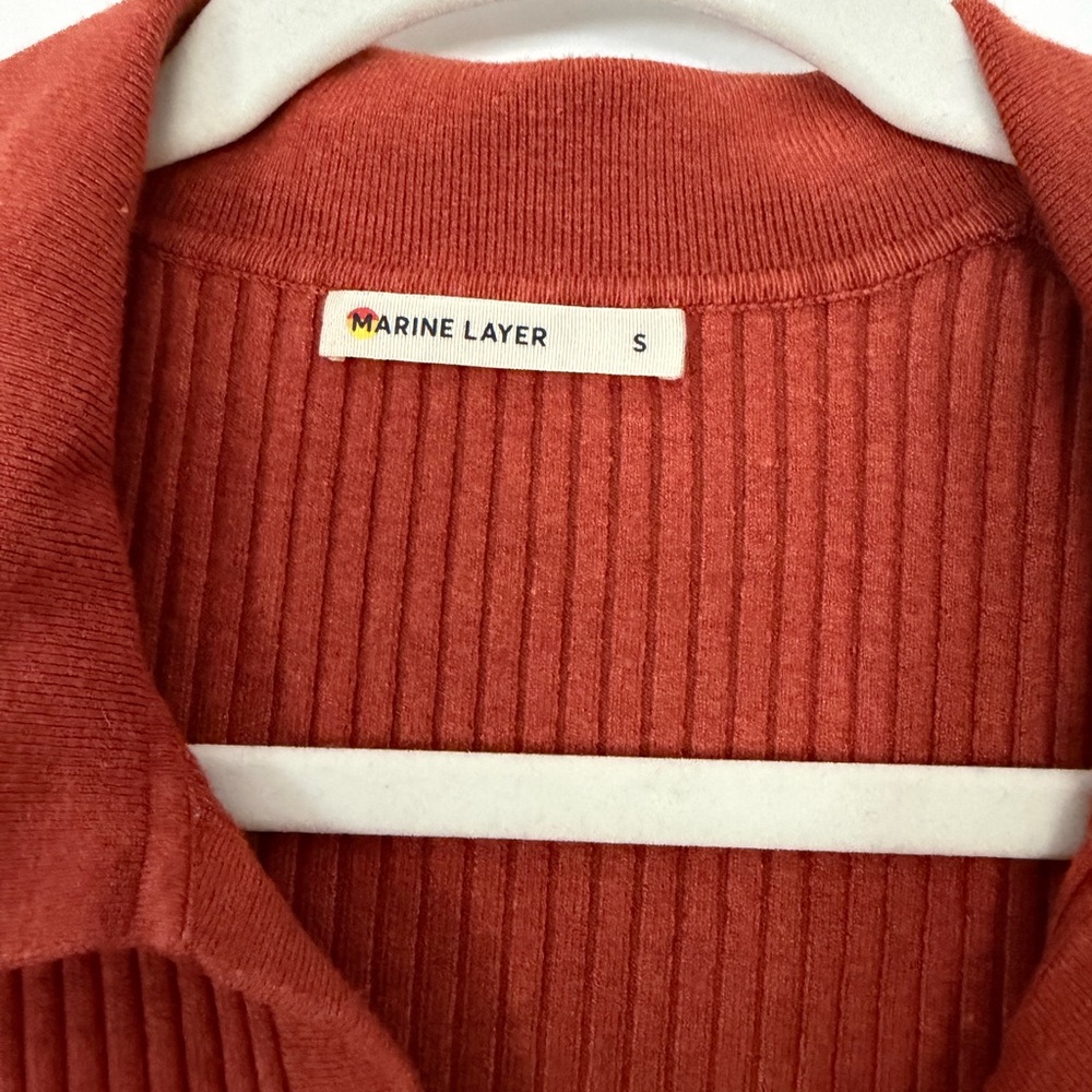 Marine Layer Ribbed Knit Collared Sweater Top – Rust Orange – Size Small - Picture 3 of 5